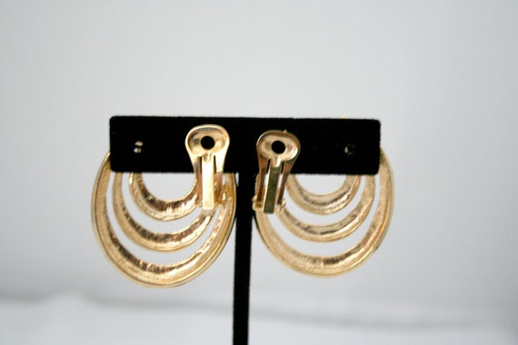 Vintage Clip Earrings Golden Swirls Bold Like New… - image 2