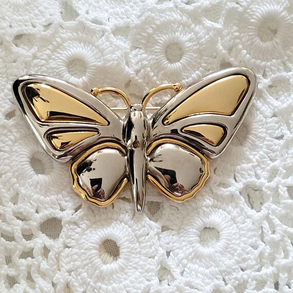 Liz Claiborne Gold and Silver Tone Butterfly Brooch Shiny and Bright Lapel Pins are So in Style for Men and Women!
