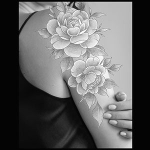 Flower Arm Tattoo Design - Line Art - Reference - Black and Grey Tattoo - Tattoos for Women - Tattoo Sleeve - Floral Tattoo - Tattoo Stencil