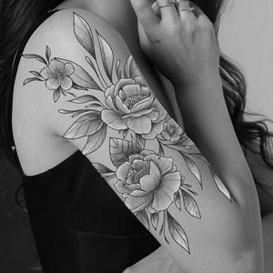 Flowers Arm Tattoo Design - Line Art and Reference - Black & Grey Tattoo - Tattoos for Women - Tattoo Sleeve - Floral Tattoo - Stencil - NTD