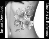 Floral Rib Tattoo Stencil: Printable Women's Tattoo Design (Digital Download)