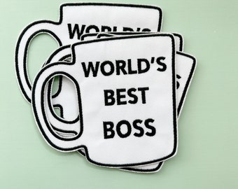 Worlds Best Boss Iron on Patch | Office Patch | Boss Iron on Patch | Funny Office Gift | Office Sarcasm | Mug Patch