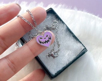 Pumpkin Heart | Kawaii Goth Necklace | Halloween Inspired Necklace | Jackolantern Heart Necklace