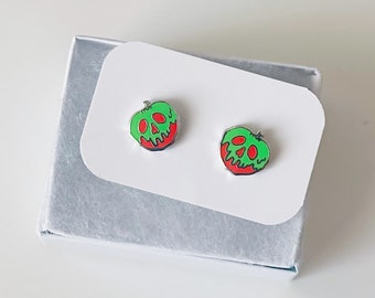Red Green Poison Apple Earrings | Evil Queen Earrings | Villain Stud Earrings | Wicked Earrings | Dainty Earrings | Halloween Earrings
