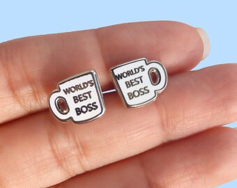 The Office Fandom Earrings | Michael Scott Inspired | Worlds Best Boss | The Office Christmas Gift | Stud Earrings | Hypoallergenic
