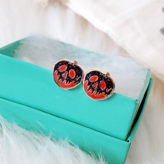 Glitter Poison Apple Earrings | Evil Queen Earrings | Evil Earrings | Wicked Earrings | Dainty Earrings | Halloween Earrings | Stud Earrings