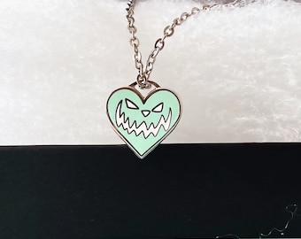 Pastel Blue Pumpkin Heart | Kawaii Goth Necklace | Halloween Inspired Necklace | Jackolantern Heart Necklace