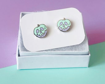 Pastel Mint Purple Poison Apple Earrings | The Evil Queen Earrings | Wicked Earrings | Dainty Earrings | Halloween Earrings