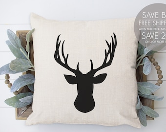 Deer head pillow | Etsy Woodland Deer Head Throw Pillow