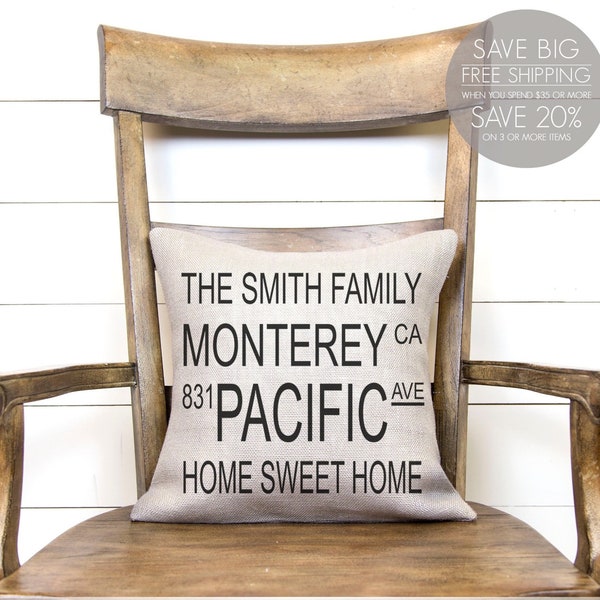 Home address decor, custom address gift, realtor, Typography Pillow, Name and Address pillow, address pillow, personalized address, wedding