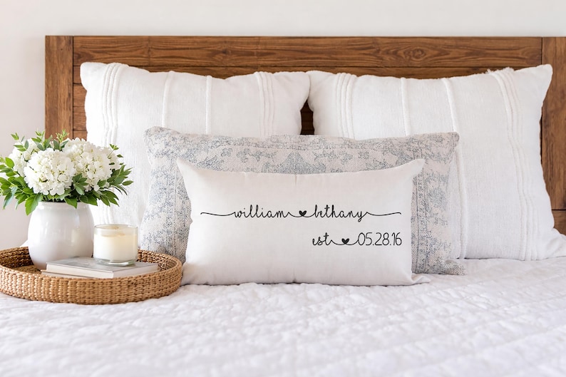 Wedding Gifts, Newlywed Gift, Engagement Gift, Personalized Pillow with Names and Established Date, Custom Pillow, Gift for Couple, Bride image 2