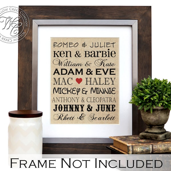 Famous couples, Personalized gift, Wedding Gift,  farmhouse decor, Famous Couples Print, wedding gift sign, rustic decor, rustic wedding