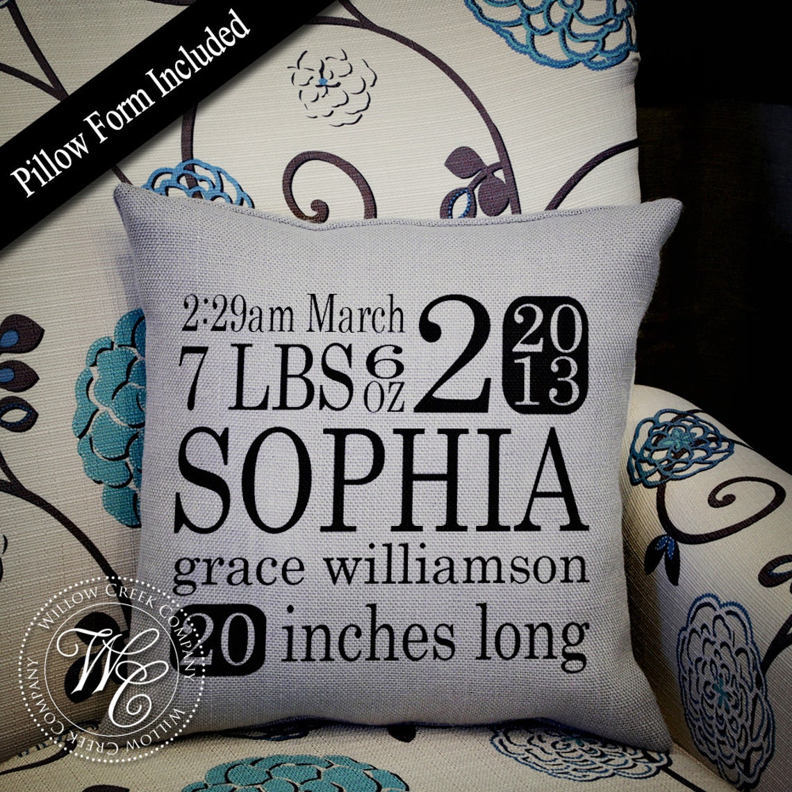 Birth Stats Pillow Personalized Burlap Birth Stats home Etsy