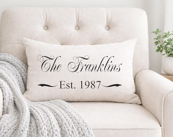 Personalized Linen Anniversary Pillow: Custom Family Name, Established Date