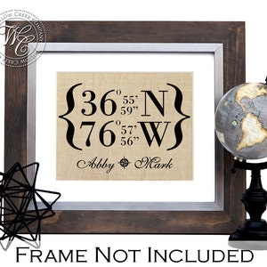 Latitude Longitude Burlap Print: Personalized GPS Coordinates Sign