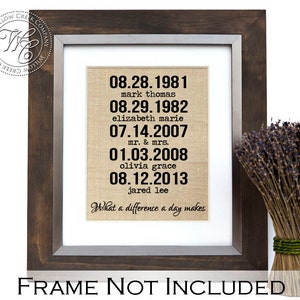 What a difference a day makes, Burlap Print, Personalized Burlap Print, Family Sign, Gift for Mom, Gift for Dad, Gift for Parents