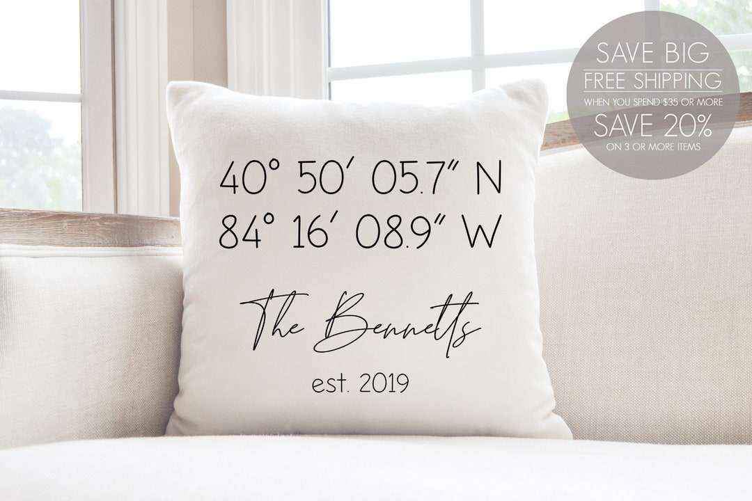 Clients New Home Gift, Pillow, Gps Gift, Latitude and Longitude Pillow