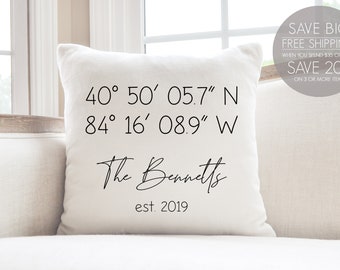 Our first home,  new home gift, gps pillow, Latitude and Longitude Pillow, Personalized Map Coordinates Pillow, GPS Pillow, City Pillow