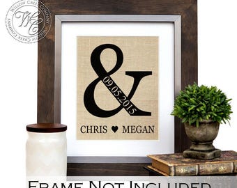 Personalized Burlap Ampersand Wedding Print: Couple Names & Date