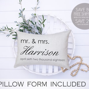 Personalized Linen Mr & Mrs Pillow: Engagement Gift