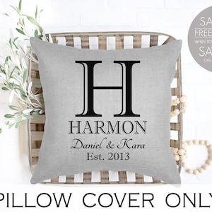 Linen PILLOW COVER, Personalized Wedding Gift, Pillow with Monogram, Family Name &  Established Date, Monogram Pillow