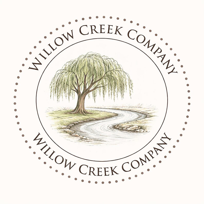 a circular logo with a willow tree and a river, surrounded by a circular border.