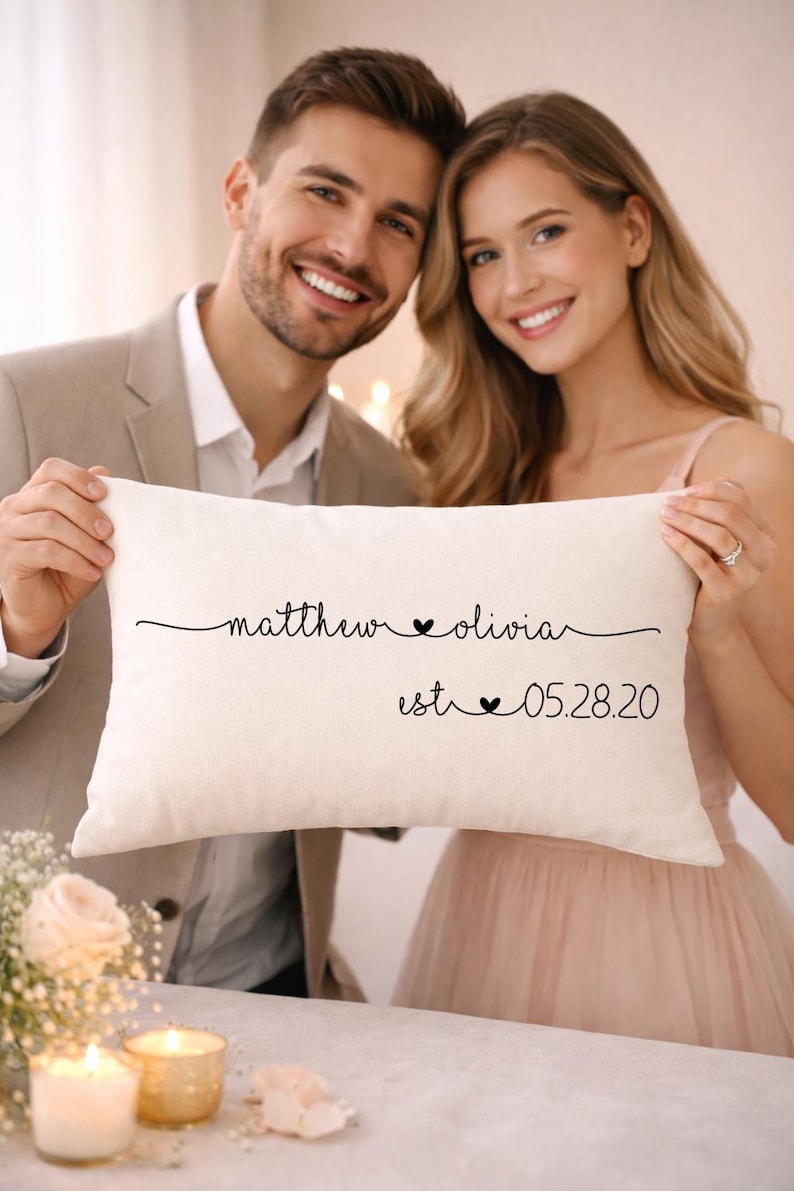 Wedding Gifts, Newlywed Gift, Engagement Gift, Personalized Pillow with Names and Established Date, Custom Pillow, Gift for Couple, Bride image 4