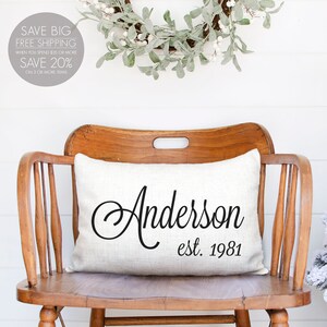 modern farmhouse, Linen pillow, farmhouse decor, family name, 1st anniversary, home decor, personalized pillow, engagement gift, weddings