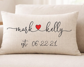 Keepsake Wedding Gift for Newlyweds, pillow with names and connecting heart