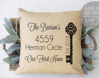 realtor gift, Home Address Pillow, Personalized Gift, Closing Gift, Realtor Closing Gift, Our First Home, Vintage Key, real estate gift