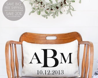 5 year anniversary, 5th anniversary, Personalized Pillow, Linen Pillow, Engagement Gift, Personalized Gift, Monogram Pillow, Triple initial