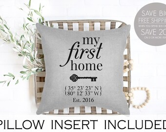 First Home Pillow: Custom GPS Coordinates, New Home Gift