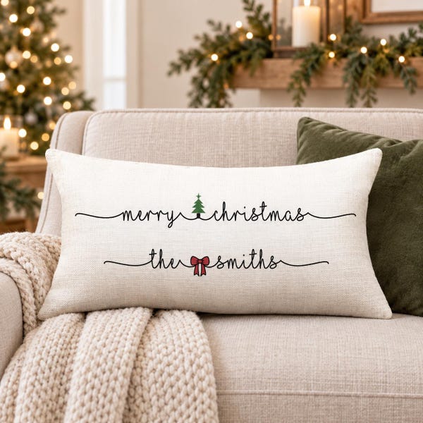 Personalized Christmas Pillow | Custom Holiday Decoration & Gift | Cozy Farmhouse Throw Pillow | Unique Keepsake for Home and Family