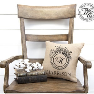 Monogram Pillow: Elegant Farmhouse Decor, Family Name Pillow