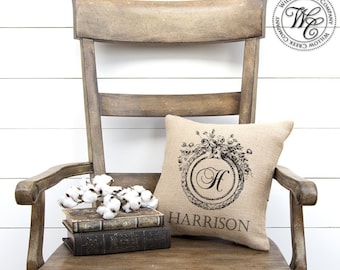 5th anniversary gift, Monogram Pillow, farmhouse decor, Elegant Monogram, Modern farmhouse, Family Name Pillow, gift for the bride