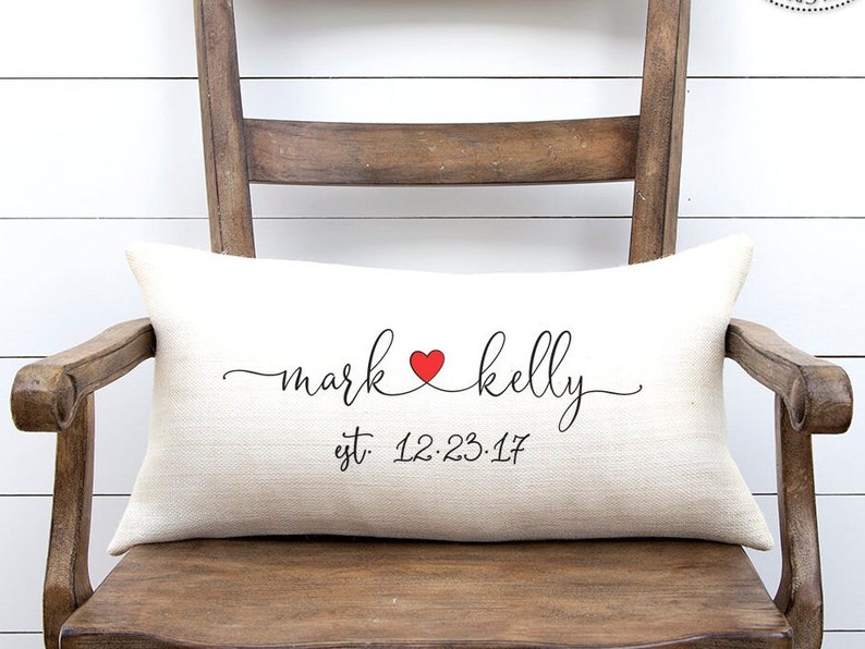 anniversary gift for wife, anniversary pillow, wedding gift, Newlywed Gift, Engagement Gift, Rustic Wedding Gift, Personalized gift imagem 1