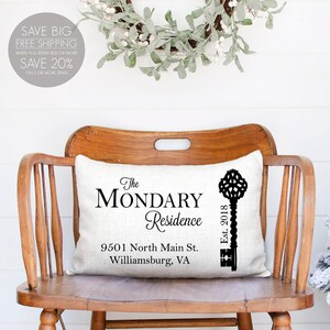 Personalized Address Pillow: Vintage Key Design, Realtor Closing Gift