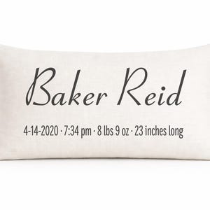 Birth Stats Linen Pillow: Newborn Baby Boy Gift
