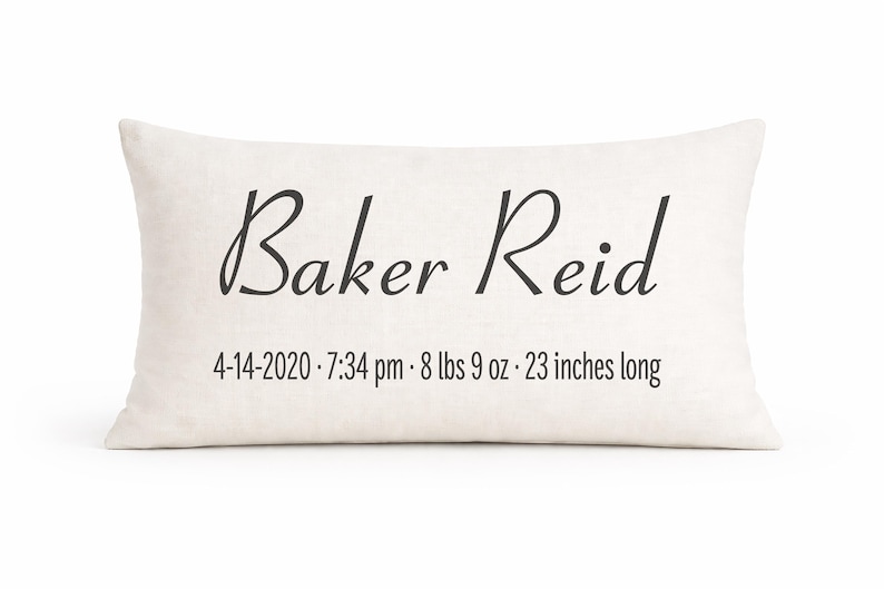 Birth Stats Linen Pillow: Newborn Baby Boy Gift image 1