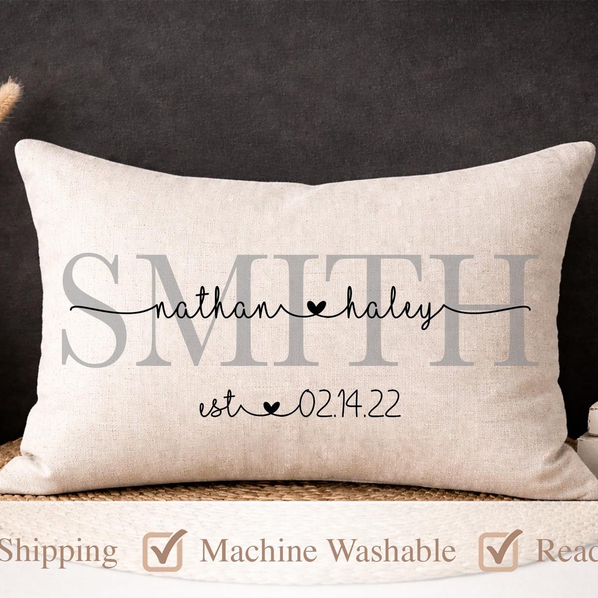 Custom Anniversary Pillow – Personalized Cotton Anniversary Gift for Wife, Custom Name & Date Lumbar Pillow, Wedding Keepsake Decor - Etsy