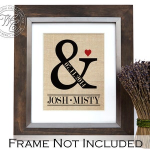 Ampersand Wedding Gift, & Sign, Personalized Wedding Gift, Ampersand Burlap Print, Wedding Date, the happy couple, sweethearts, gift for her