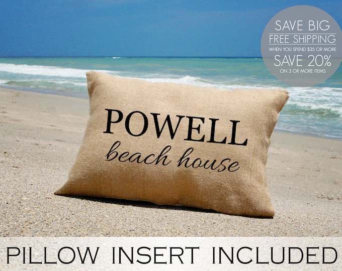 Personalized beach house pillow, personalized pillow, beach pillow, beach decor, rustic beach house, coastal decor, beach house