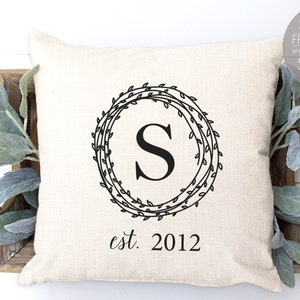 couples gift for wedding, Monogram Pillow, Monogrammed Gift,  Pillow Cover, Personalized Wedding Gift, last name  Established Date,