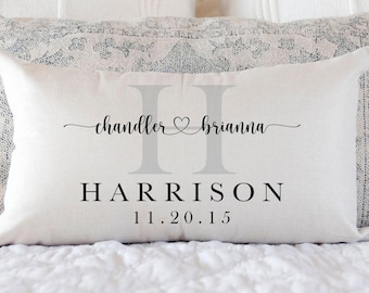 50th Anniversary Pillow Gift: Personalized Linen Throw Pillow