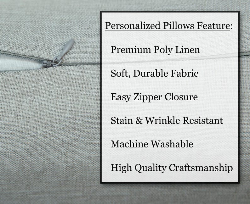 a close-up of a gray fabric with a zipper closure, highlighting the premium poly linen material and the soft, durable fabric.