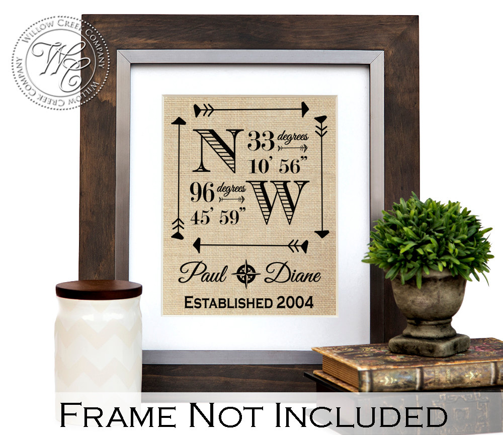 Latitude Longitude Burlap Sign, Personalized Housewarming Gift, House…
