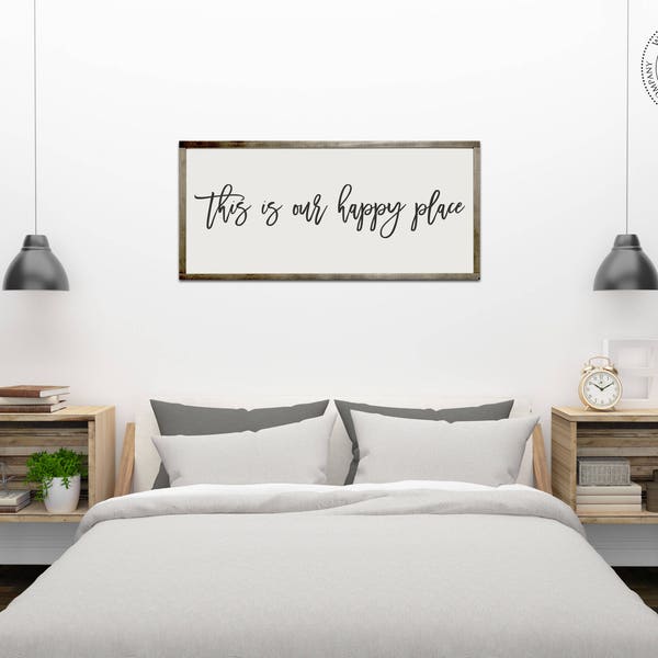 This is our happy place  this is our happy place sign  Wedding Gift Engagement Gift fixer upper sign Framed wood sign