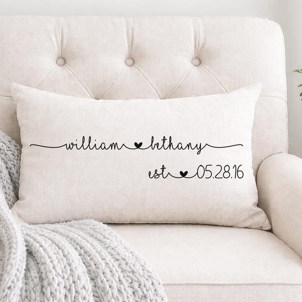 Wedding Gifts, Newlywed Gift, Engagement Gift, Personalized Pillow with Names and Established Date, Custom Pillow, Gift for Couple, Bride