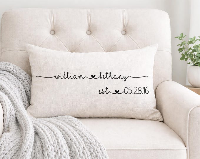 Wedding Gifts, Newlywed Gift, Engagement Gift, Personalized Pillow with Names and Established Date, Custom Pillow, Gift for Couple, Bride