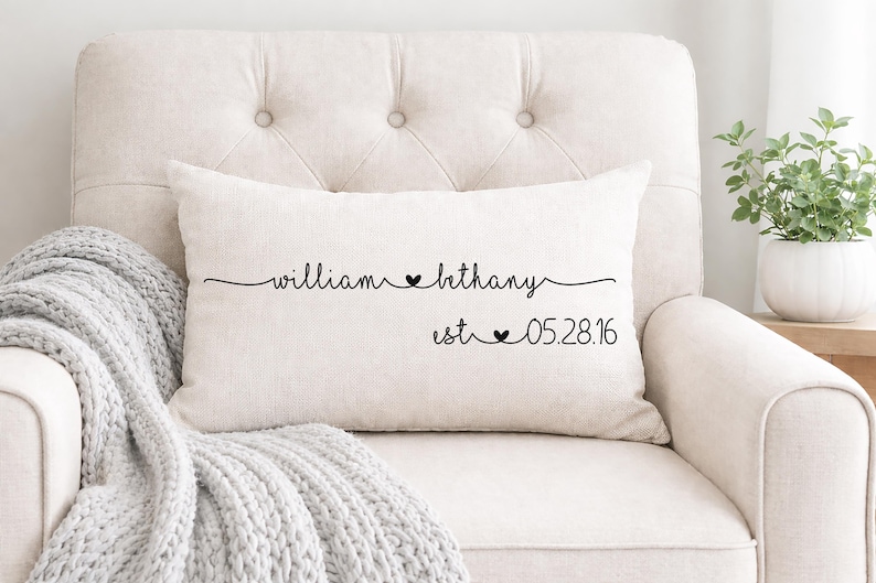 Wedding Gifts, Newlywed Gift, Engagement Gift, Personalized Pillow with Names and Established Date, Custom Pillow, Gift for Couple, Bride image 1